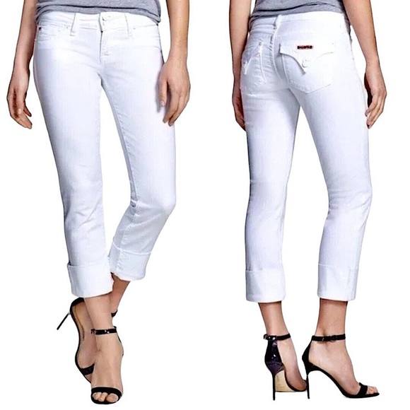 Hudson Ginny Cropped Straight Cuffed White Jeans Size 26 - Picture 1 of 3